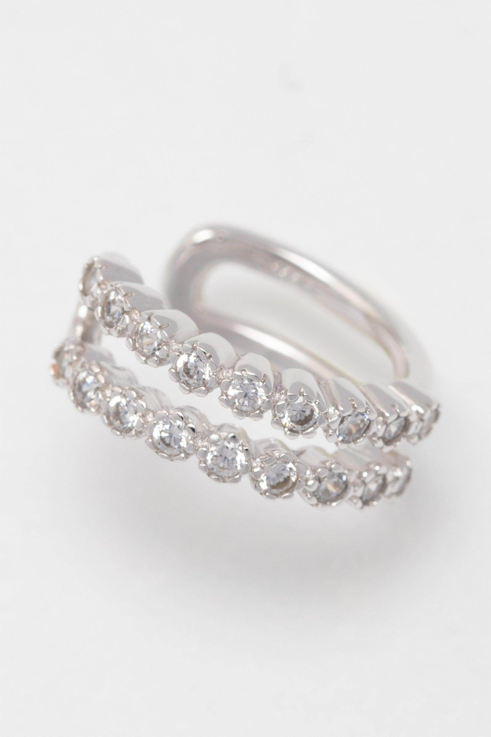 Rhodium plated Ear Cuff with Crystals CZ0243 - COCOMELODY